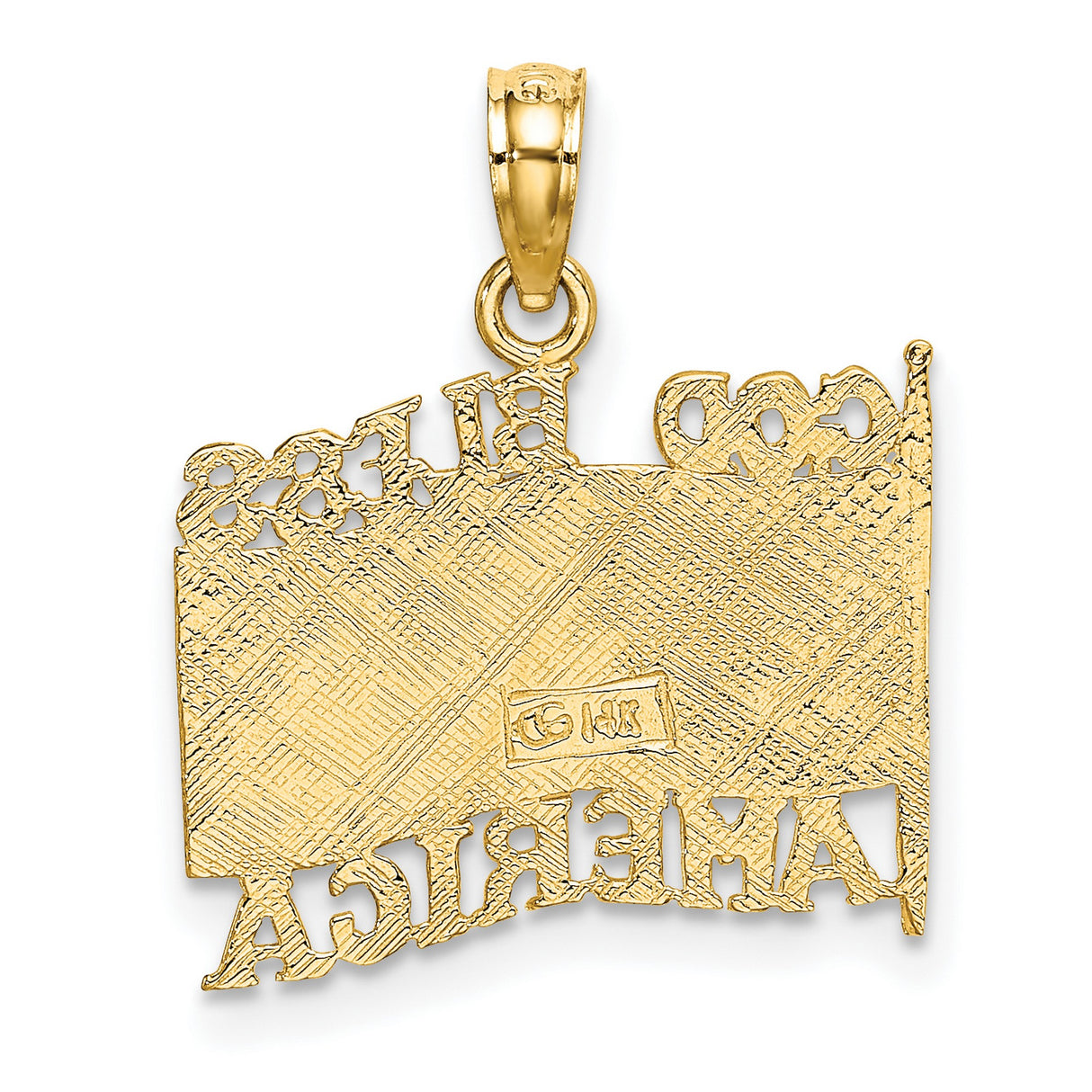 10k Yellow Gold Pendant with God Bless America and Waving U.S. Flag Design, Christian Patriotic Charm