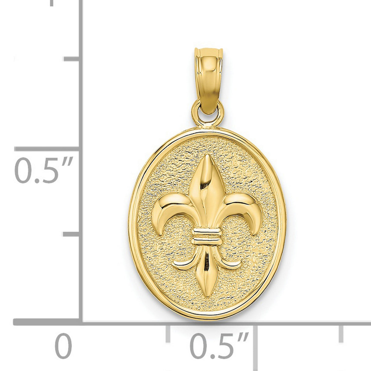 10k Yellow Gold Oval Pendant with Raised Fleur de Lis Design