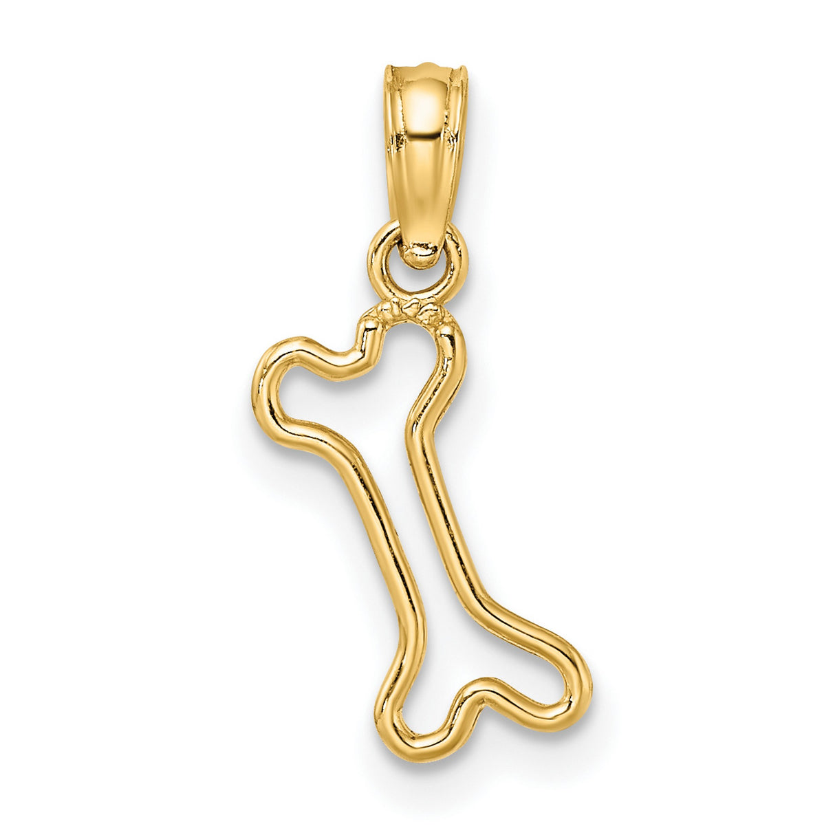 10k Yellow Gold Dog Bone Pendant, Open Outline Minimalist Pet Charm for Women or Unisex Wear