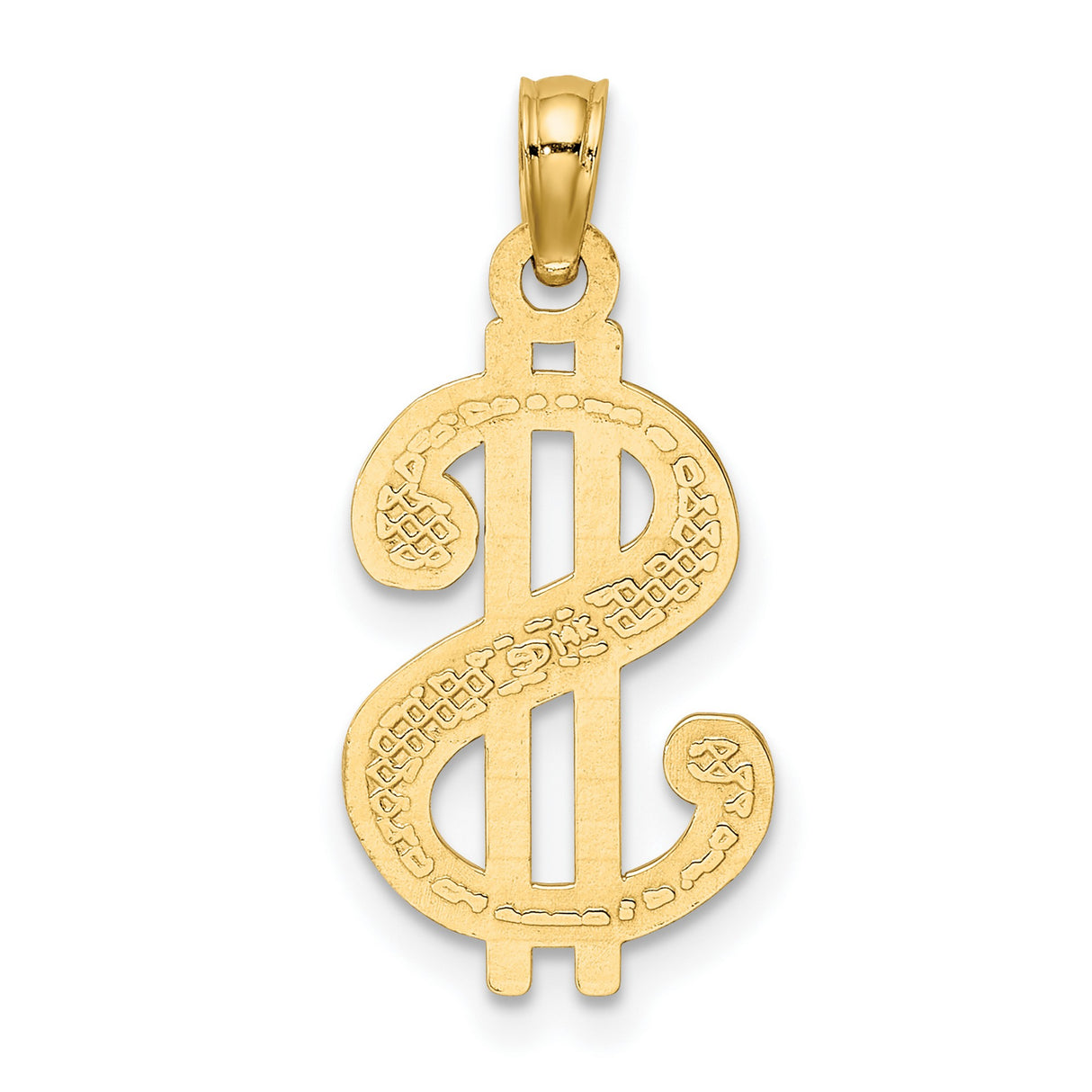 10k Yellow Gold Dollar Sign Pendant with Openwork Design and Textured Accents for Men
