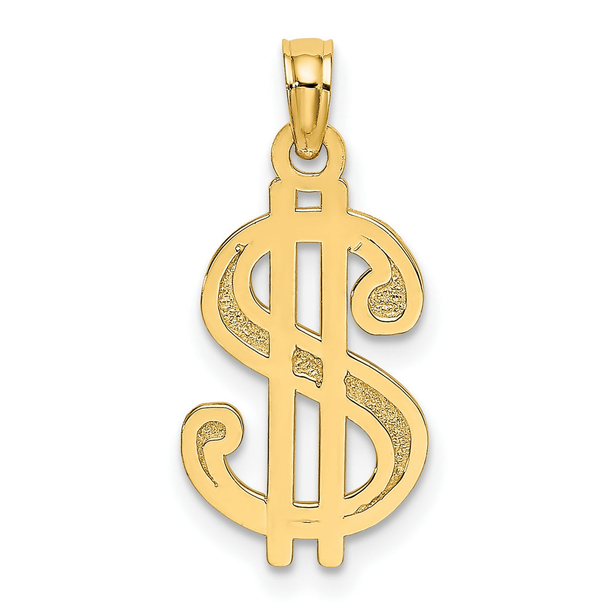 10k Yellow Gold Dollar Sign Pendant with Openwork Design and Textured Accents for Men