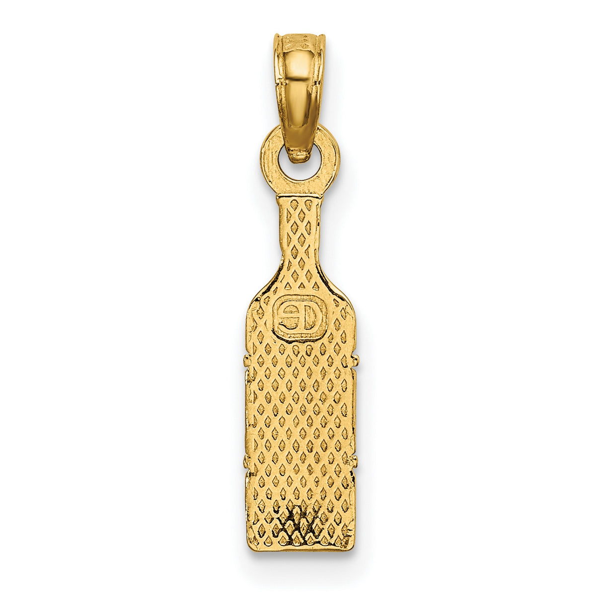 10k Yellow Gold Wine Bottle Pendant with VINO Engraving, Unisex Charm for Wine Lovers