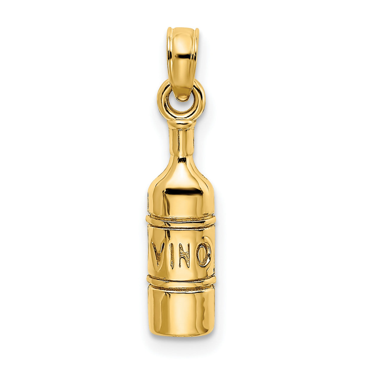 10k Yellow Gold Wine Bottle Pendant with VINO Engraving, Unisex Charm for Wine Lovers