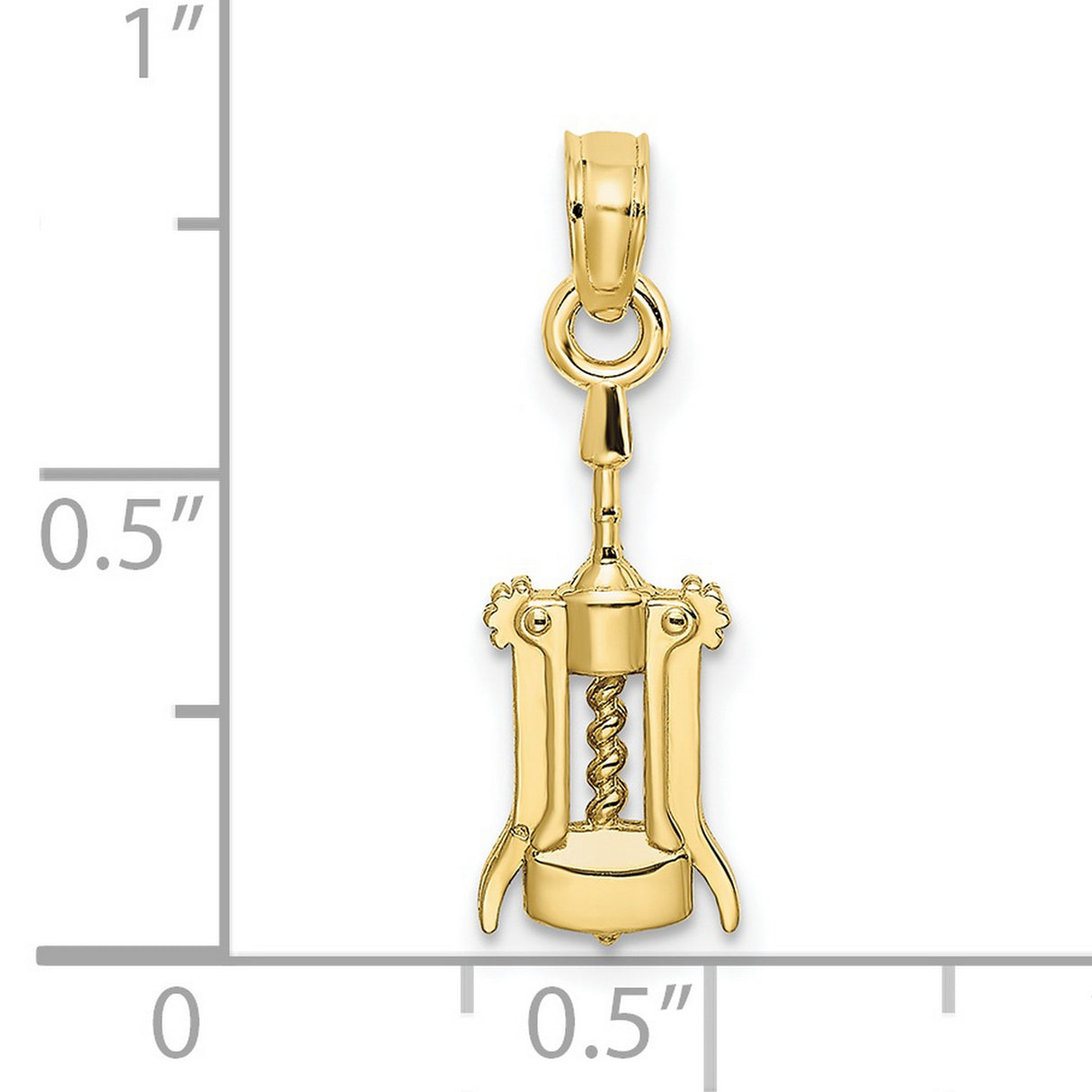 10k Yellow Gold Corkscrew Pendant with Wine Opener Design, Bar Charm for Wine Lovers