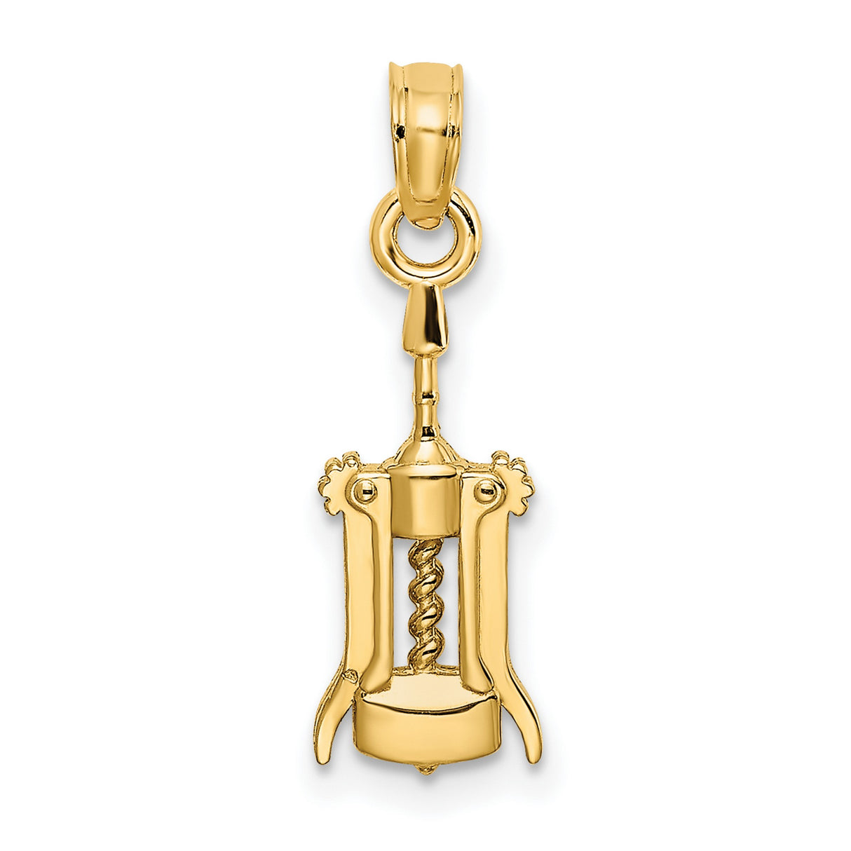 10k Yellow Gold Corkscrew Pendant with Wine Opener Design, Bar Charm for Wine Lovers