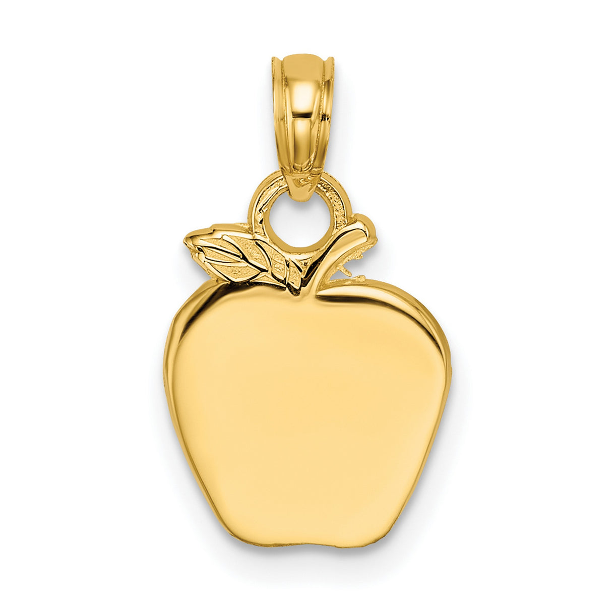 10k Yellow Gold Apple Pendant with Leaf Detail, Polished Charm for Women or Unisex Wear