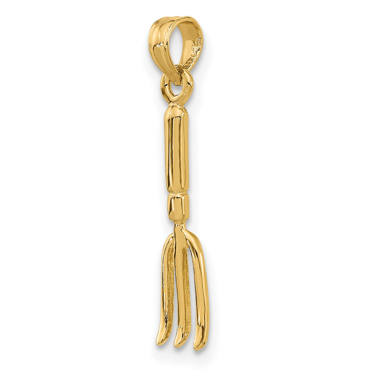10k Yellow Gold Garden Fork Pendant, Rustic Pitchfork Farming Tool Charm