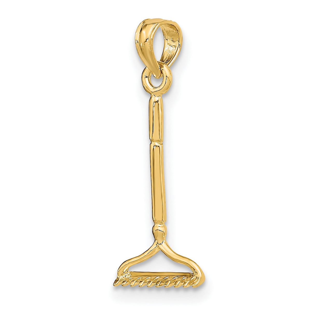 10k Yellow Gold Rake Pendant, Miniature Garden Tool Charm, Nature and Growth Theme