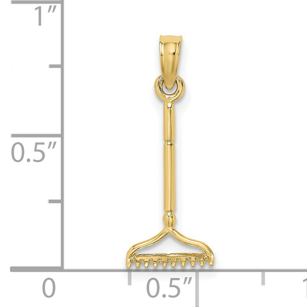 10k Yellow Gold Rake Pendant, Miniature Garden Tool Charm, Nature and Growth Theme