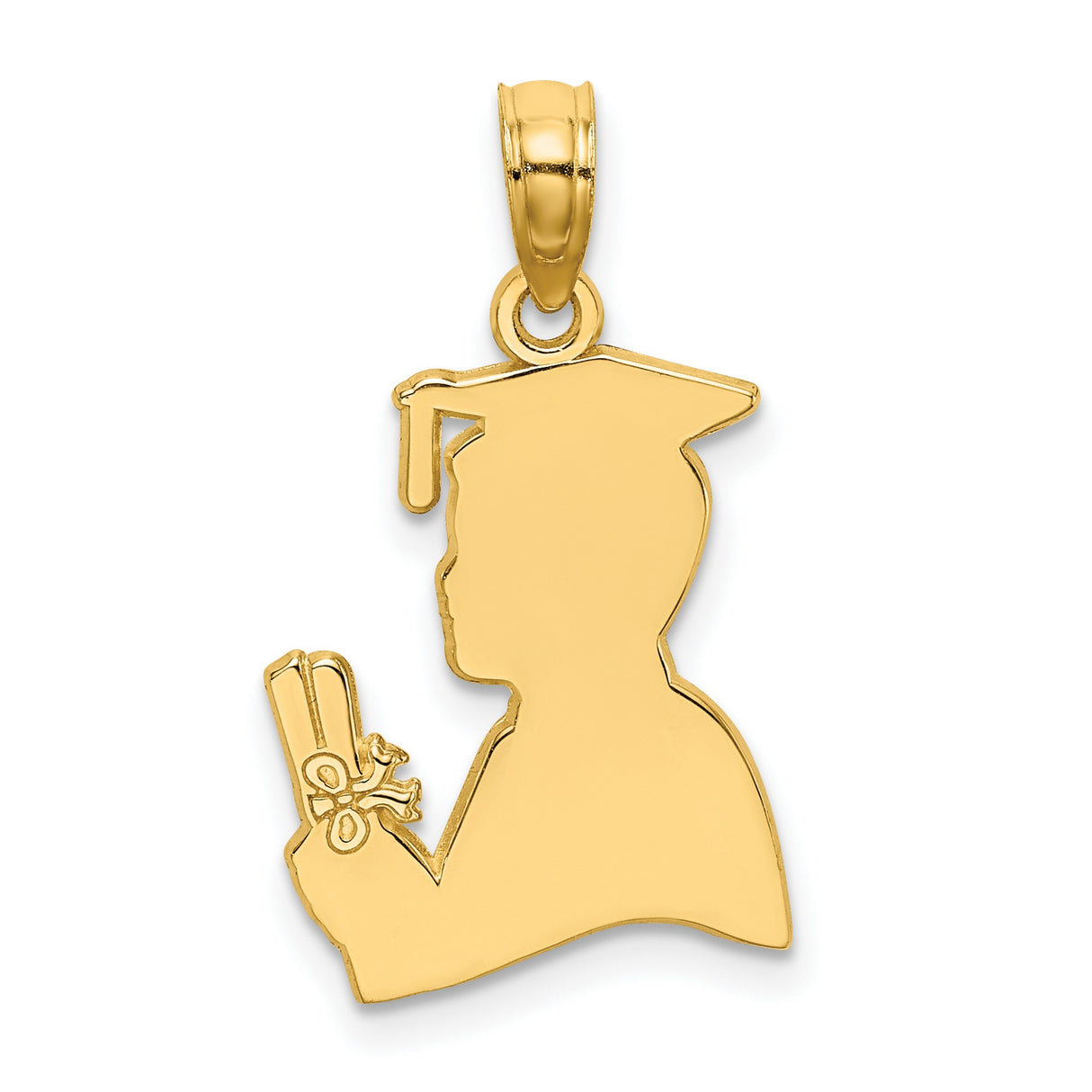 10k Yellow Gold Graduation Pendant with Graduate Silhouette and Diploma Ribbon