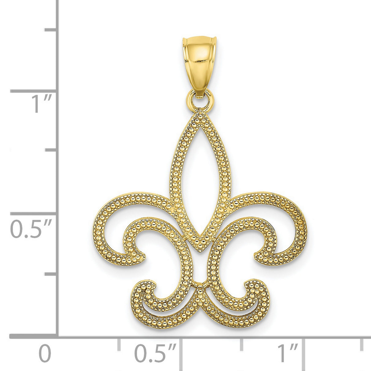10k Yellow Gold Fleur-de-Lis Pendant with Beaded Detailing, Christian Symbol for Women