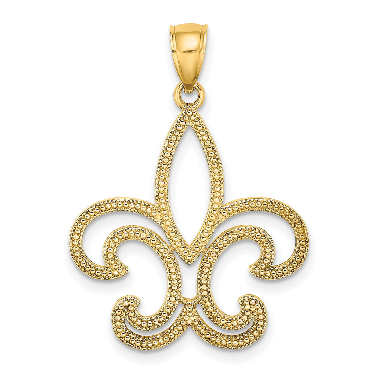 10k Yellow Gold Fleur-de-Lis Pendant with Beaded Detailing, Christian Symbol for Women