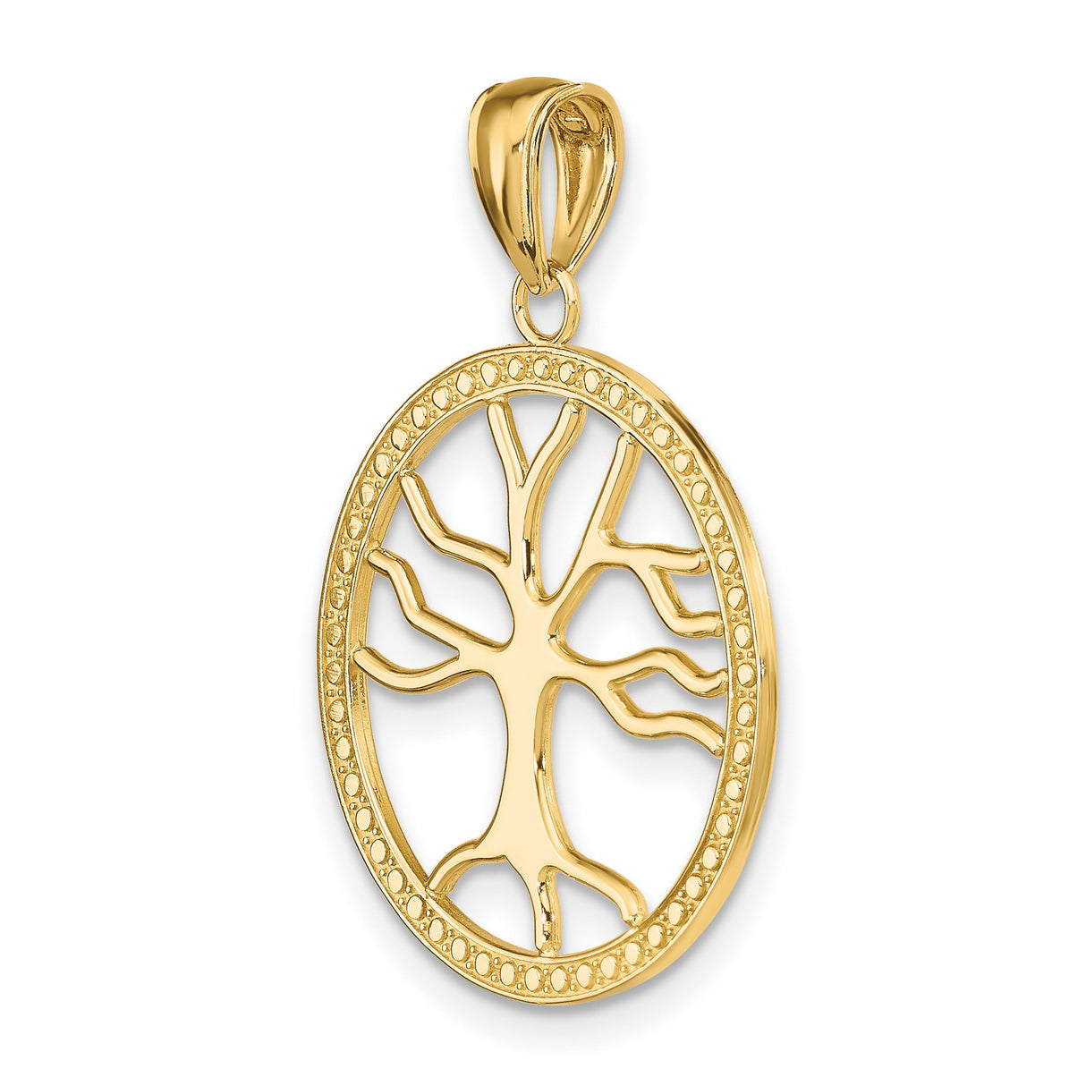 10k Yellow Gold Tree of Life Pendant with Openwork Circular Design and Detailed Border