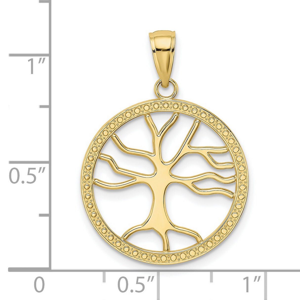 10k Yellow Gold Tree of Life Pendant with Openwork Circular Design and Detailed Border