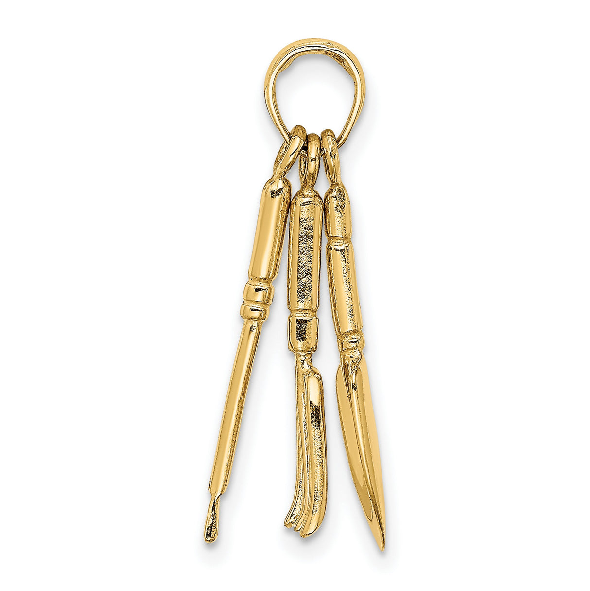 10k Yellow Gold Pendant with Gardening Tools Shovel, Fork, and Rake, Movable Charm Design