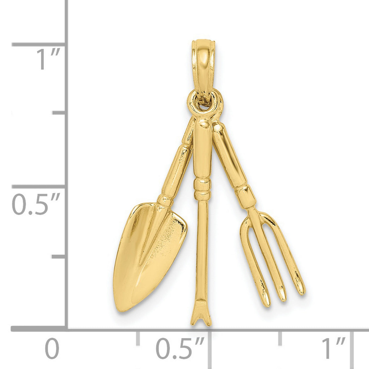 10k Yellow Gold Pendant with Gardening Tools Shovel, Fork, and Rake, Movable Charm Design