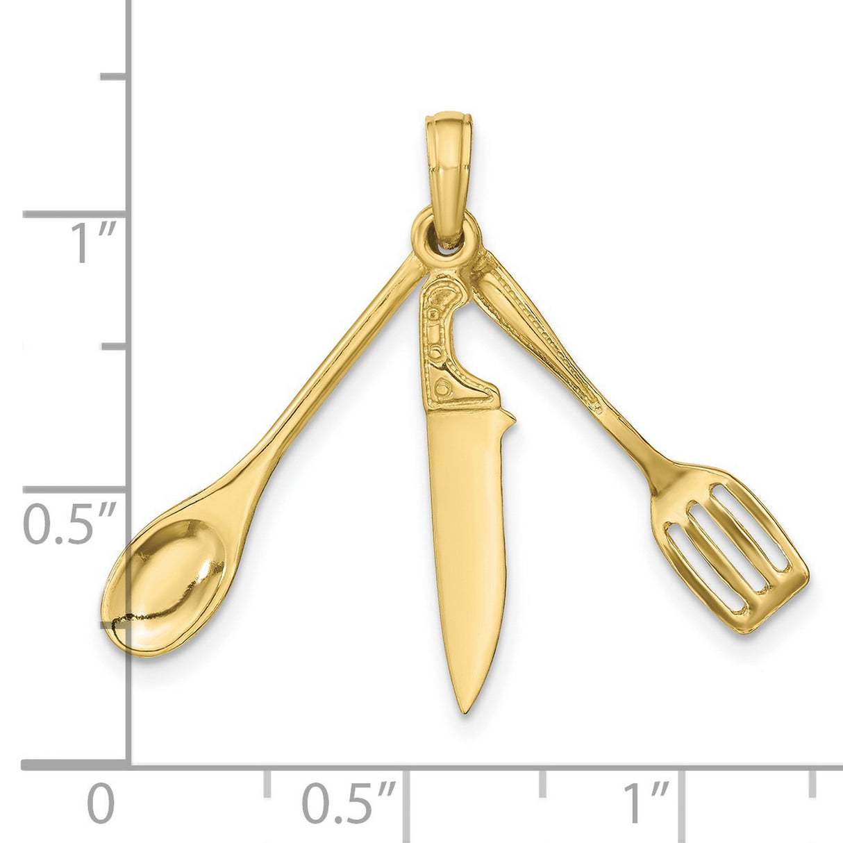 10k Yellow Gold Pendant with Spoon, Knife, and Spatula Charms, Movable Culinary Theme