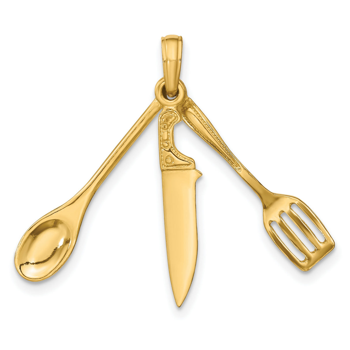 10k Yellow Gold Pendant with Spoon, Knife, and Spatula Charms, Movable Culinary Theme