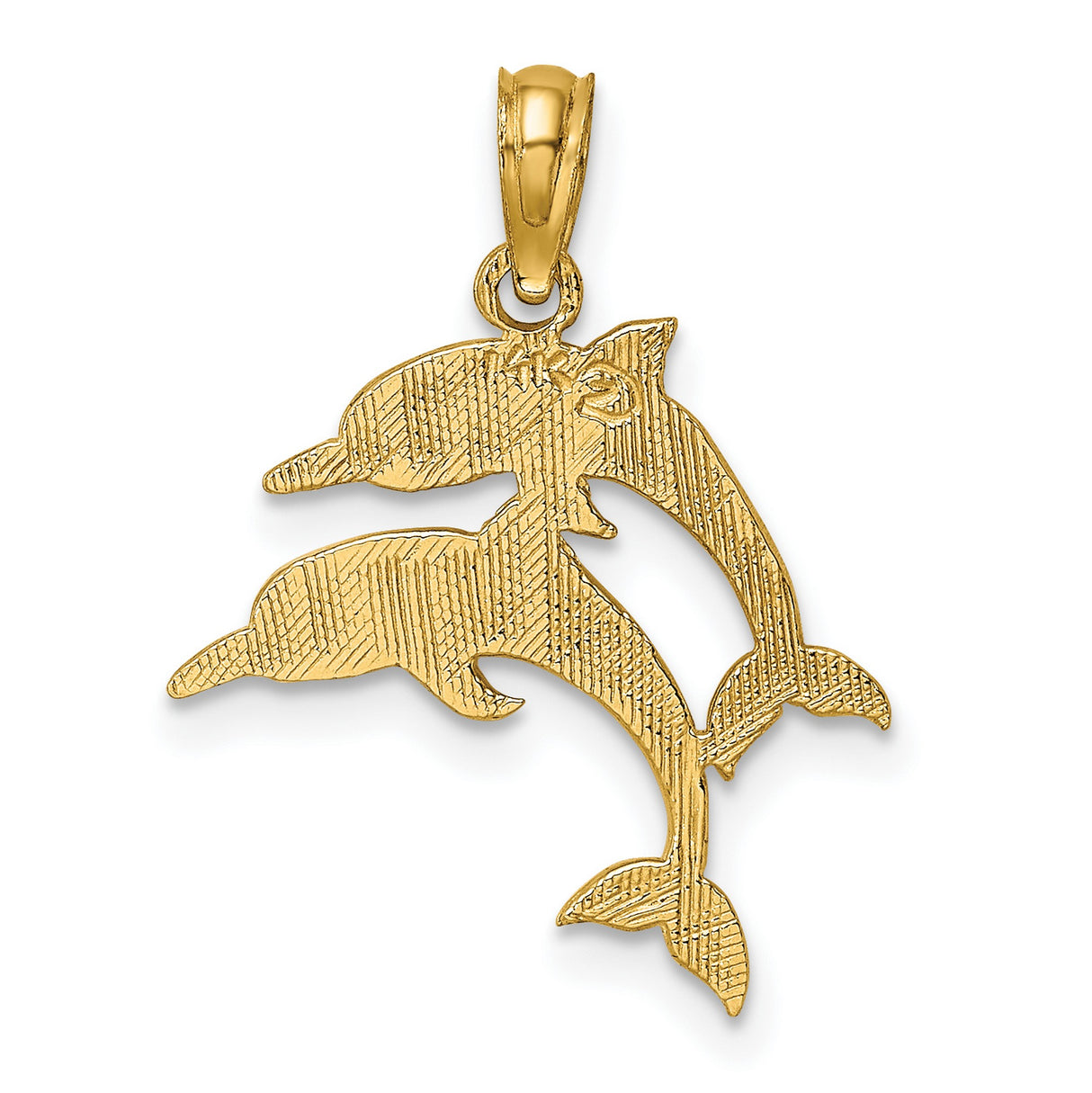 10k Yellow Gold Dolphin Pendant with Two Leaping Dolphins, Nautical Marine Life Charm