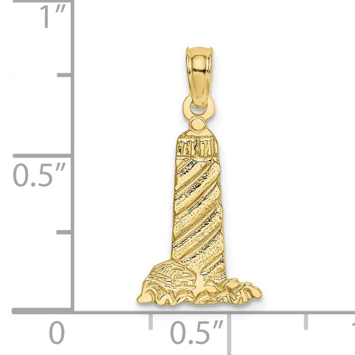 10k Yellow Gold Lighthouse Pendant with Textured Wave Design, Nautical Coastal Theme Charm