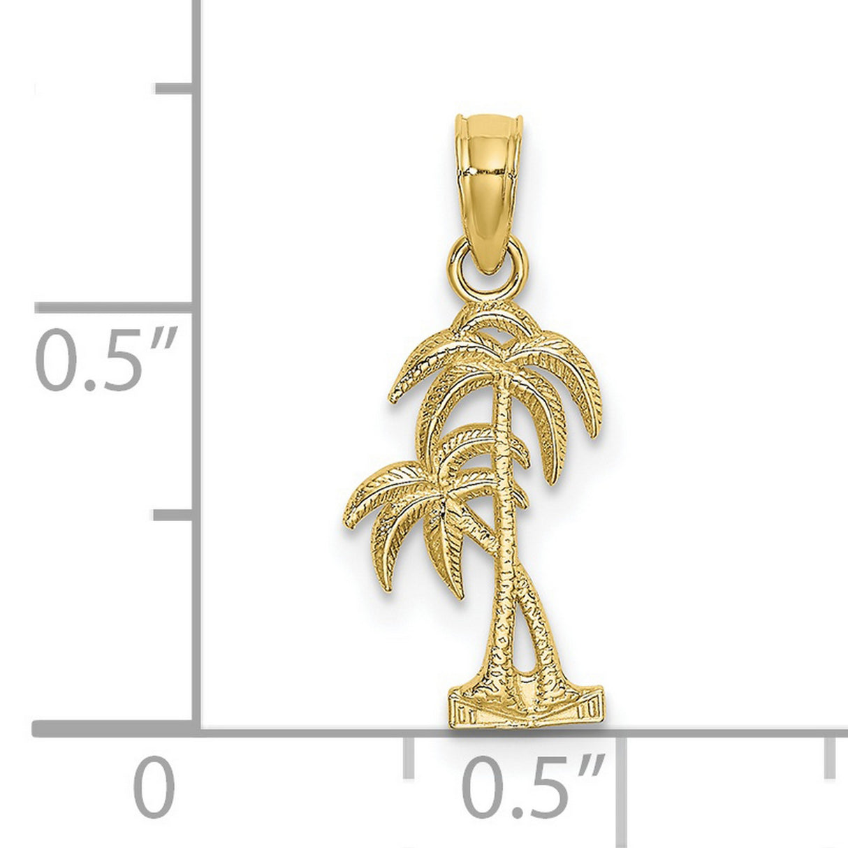 10k Yellow Gold Palm Tree Pendant, Textured Tropical Design, Island Style Charm