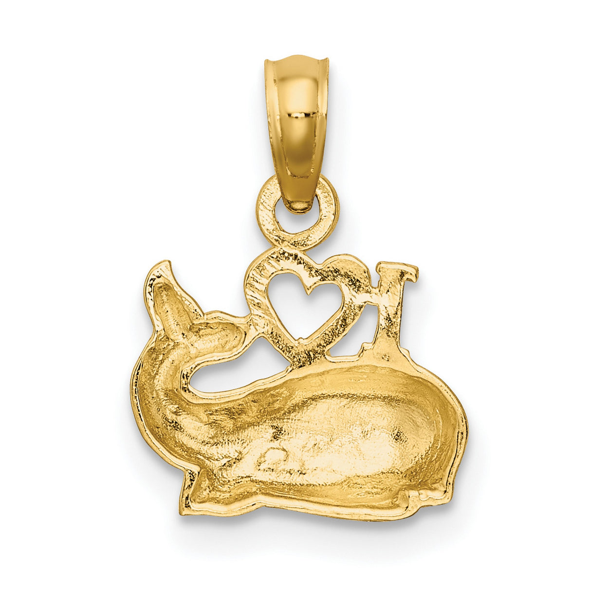 10k Yellow Gold Whale Pendant with Heart Design, Nautical Animal Charm