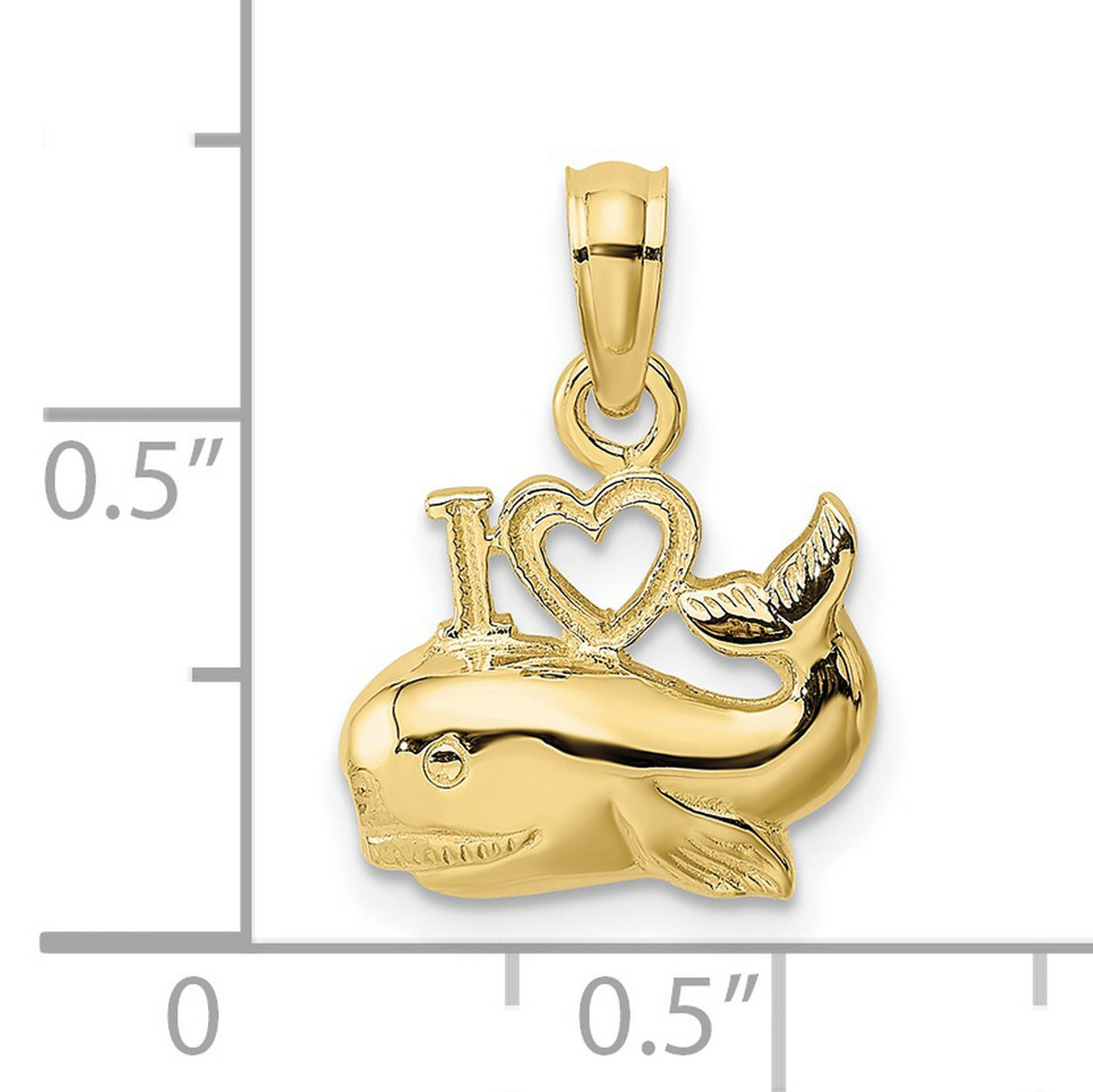 10k Yellow Gold Whale Pendant with Heart Design, Nautical Animal Charm
