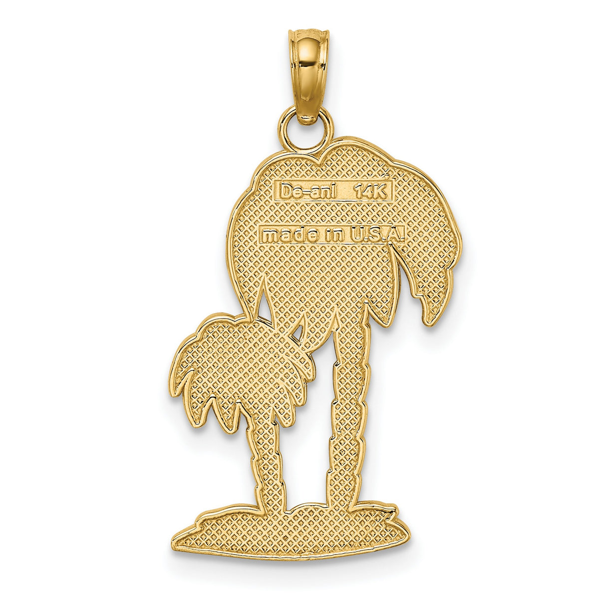 10k Yellow Gold Palm Tree Pendant, Textured Double Tree Design, Tropical Beach Charm