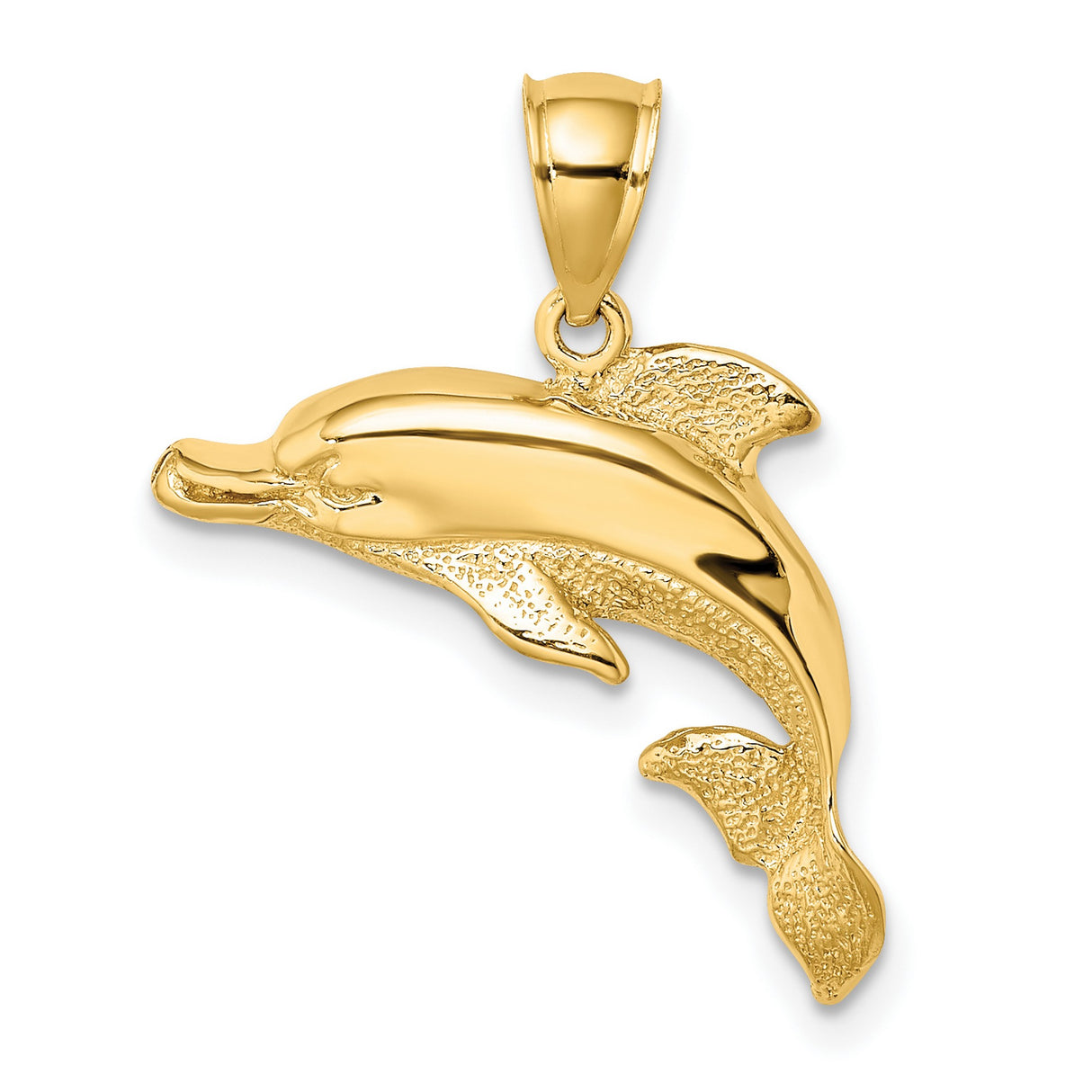 10k Yellow Gold Dolphin Pendant, Jumping Dolphin Charm, Ocean-Inspired Marine Animal Jewelry