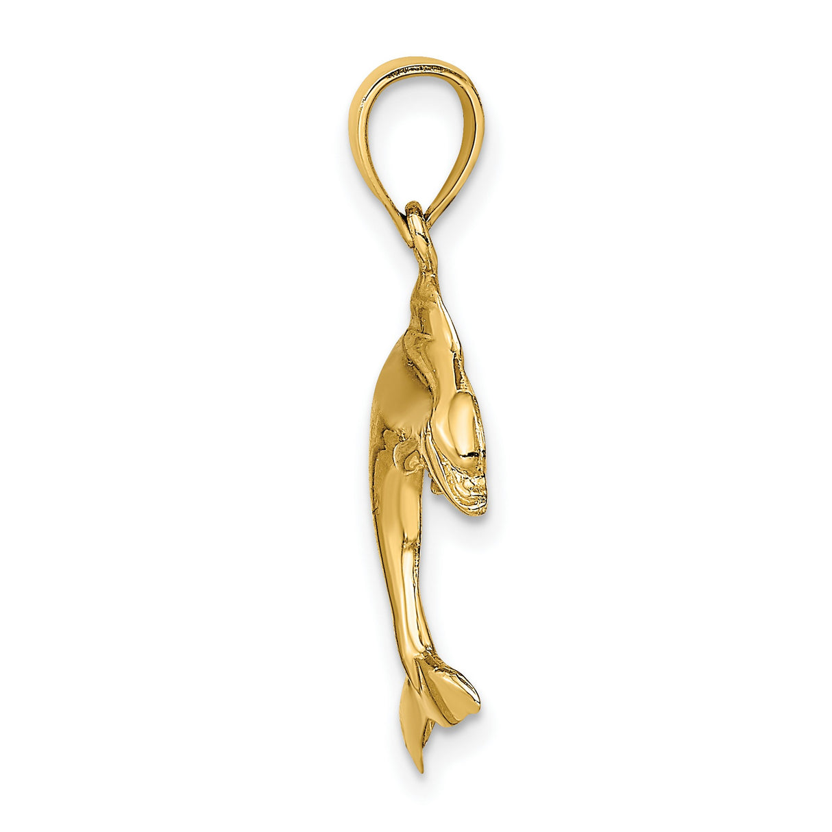 10k Yellow Gold Dolphin Pendant with Curved Design, Nautical Animal Charm
