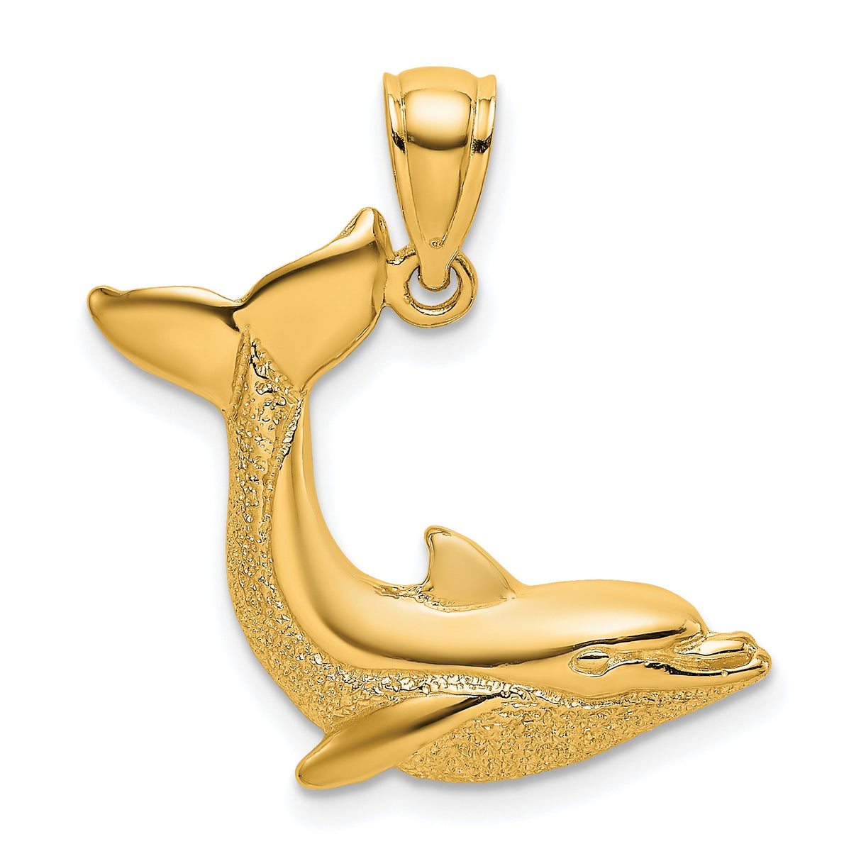 10k Yellow Gold Dolphin Pendant, Jumping Dolphin Ocean Animal Charm for Women or Unisex