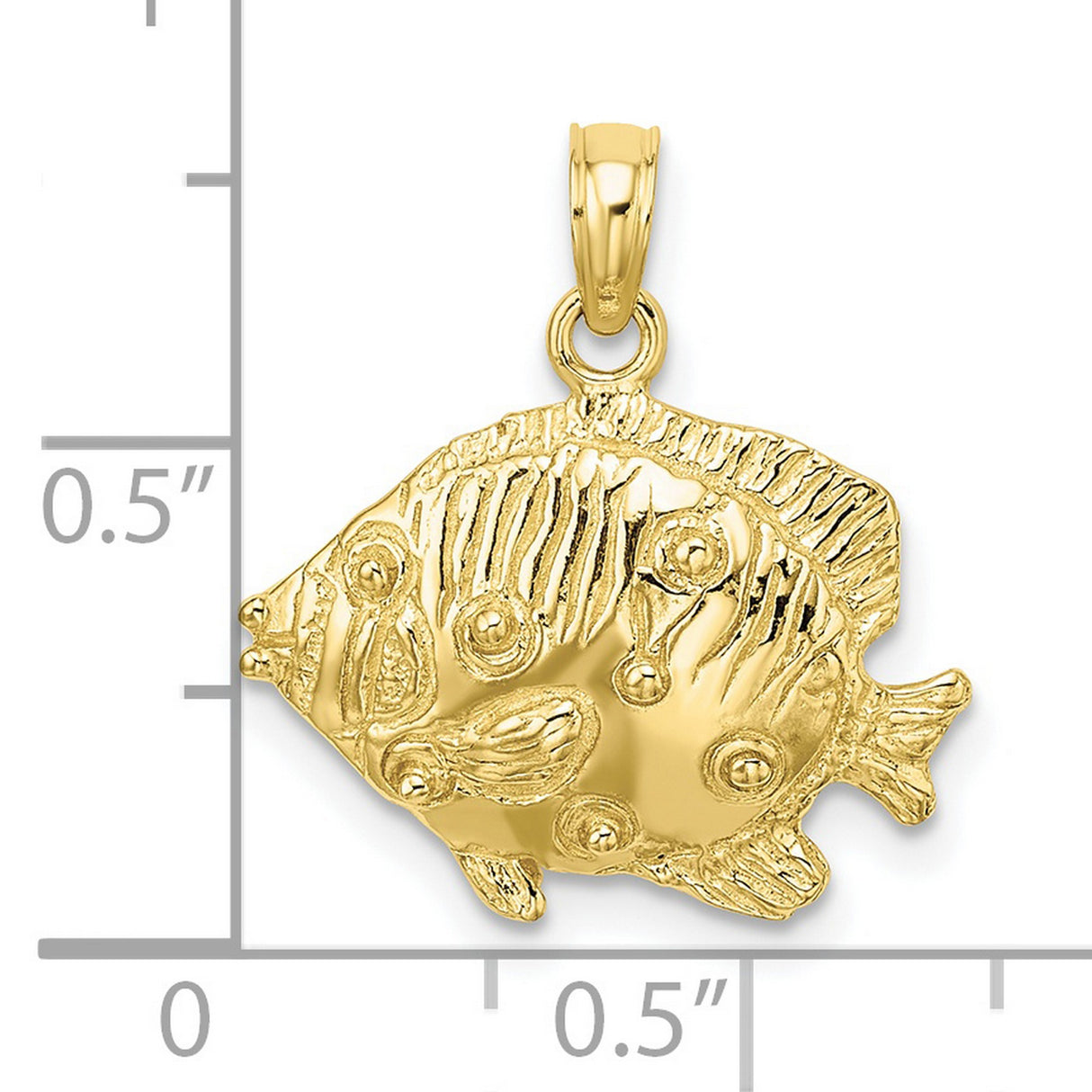 10k Yellow Gold Tropical Fish Pendant, Textured Ocean Animal Charm, Nautical Marine Life Theme