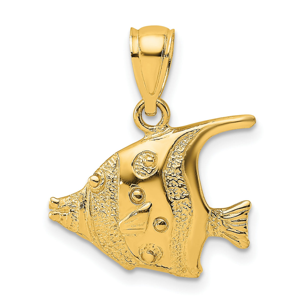 10k Yellow Gold Angelfish Pendant, Tropical Nautical Design for Women or Unisex Wear