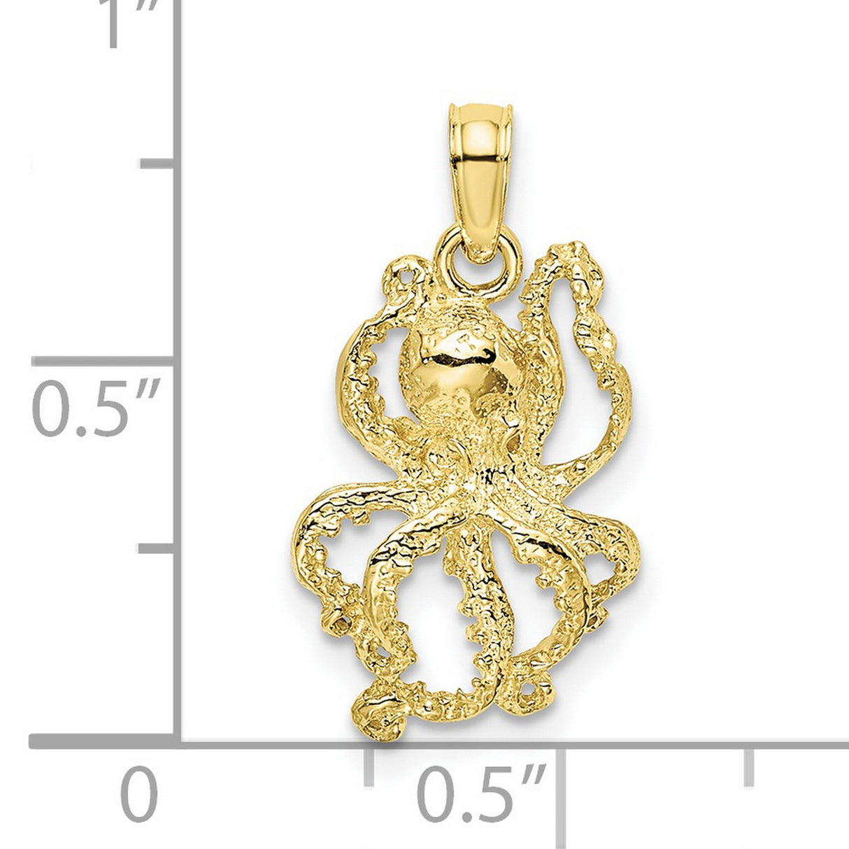 10k Yellow Gold Octopus Pendant, Textured Nautical Charm, Marine Life Sea Creature Jewelry
