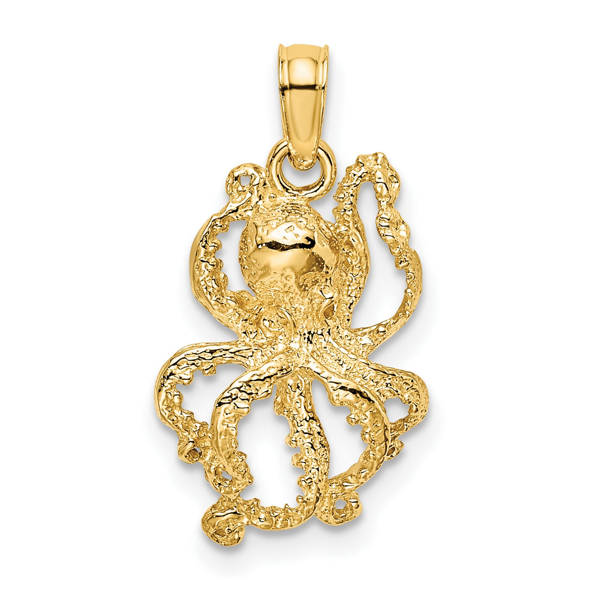 10k Yellow Gold Octopus Pendant, Textured Nautical Charm, Marine Life Sea Creature Jewelry