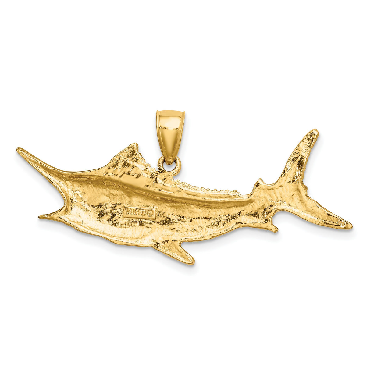 10k Yellow Gold Marlin Fish Pendant, Textured Ocean Motif Nautical Jewelry for Men
