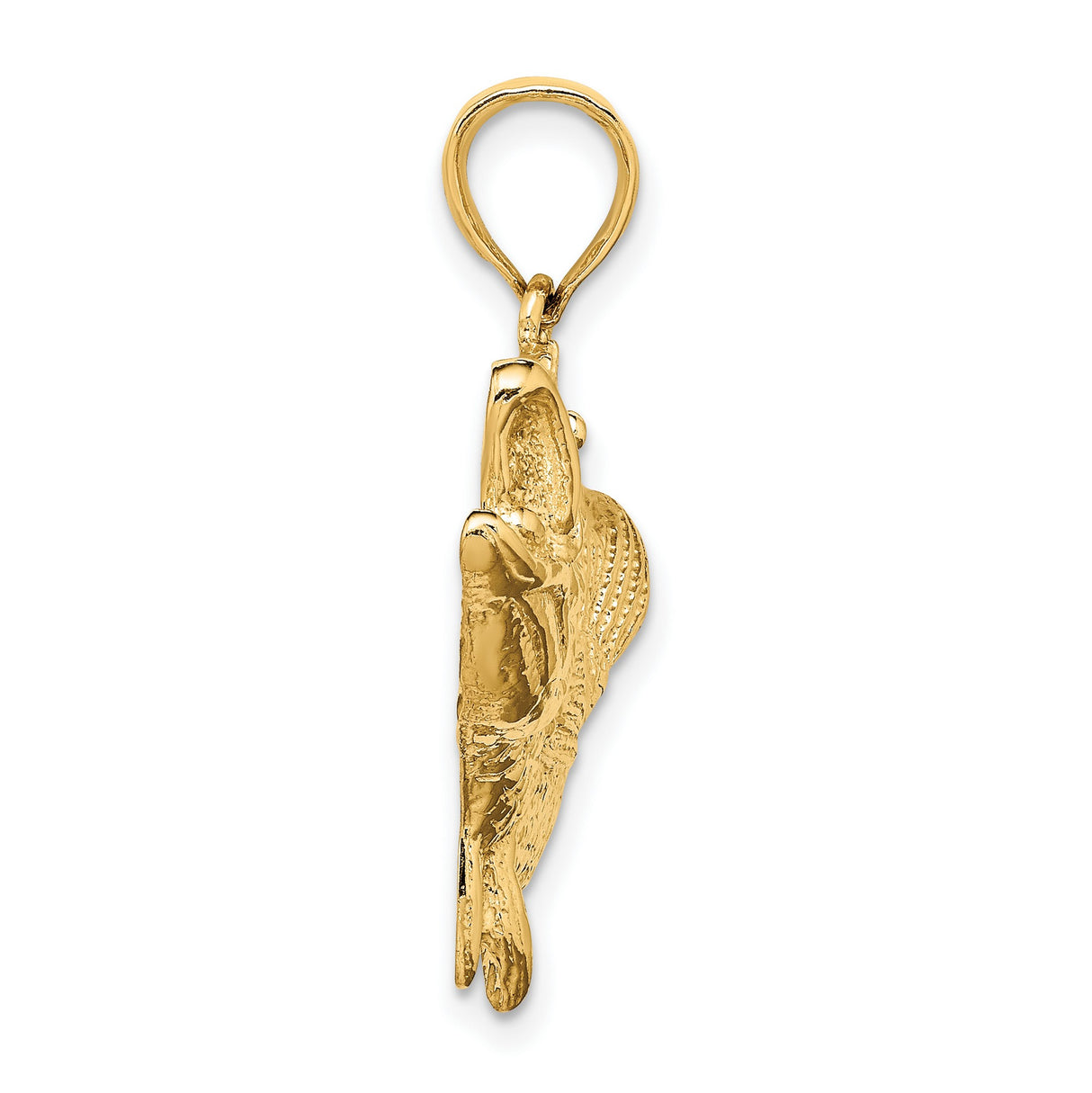 10k Yellow Gold Bass Fish Pendant, Detailed Gamefish Charm for Anglers and Nature Lovers