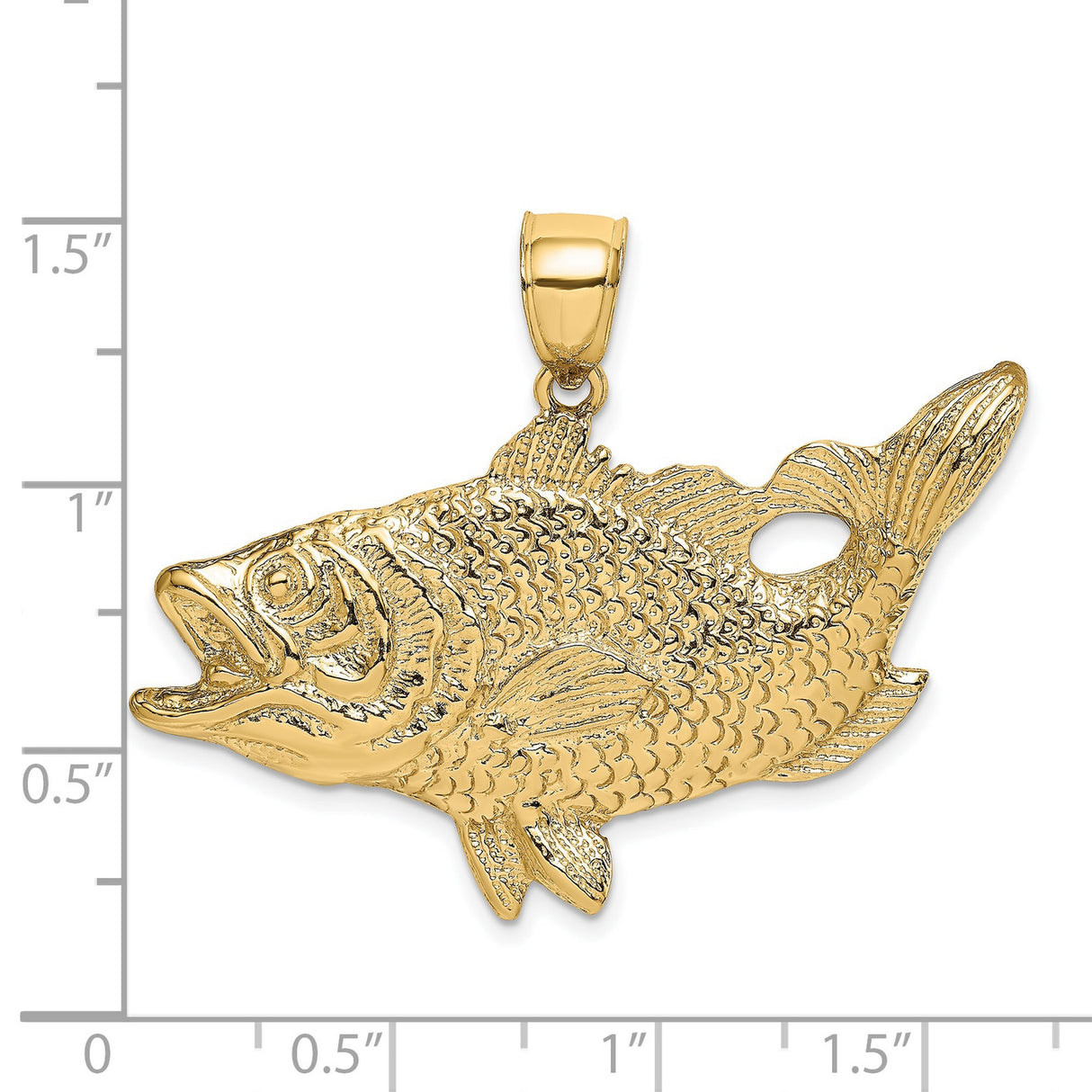 10k Yellow Gold Bass Fish Pendant, Detailed Gamefish Charm for Anglers and Nature Lovers