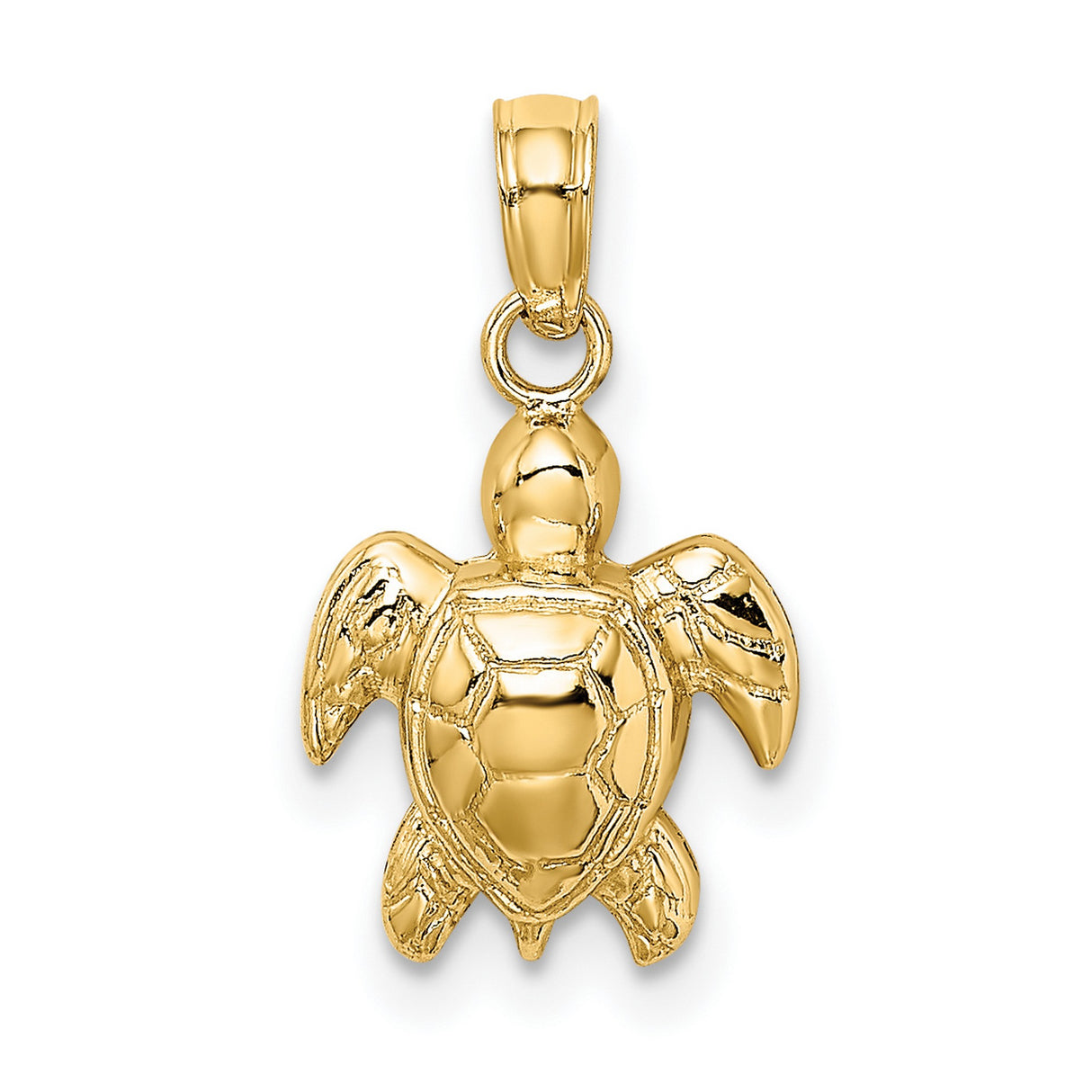 10k Yellow Gold Sea Turtle Pendant with Flipper and Shell Detail, Nautical Ocean Theme