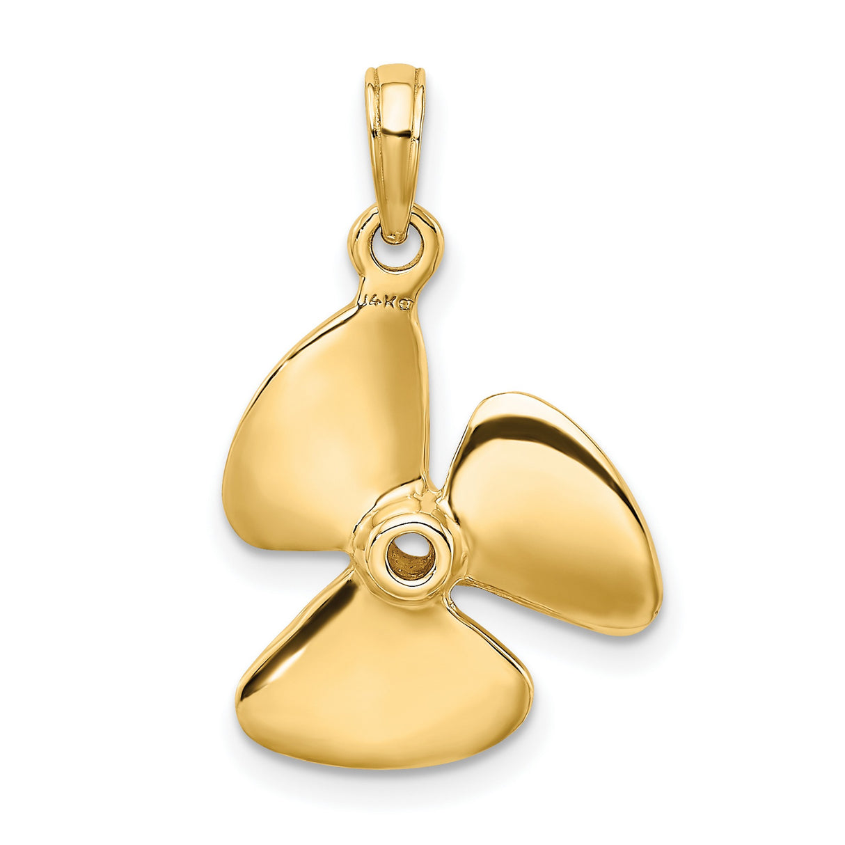 10k Yellow Gold Propeller Pendant, Nautical Three Blade Design for Men
