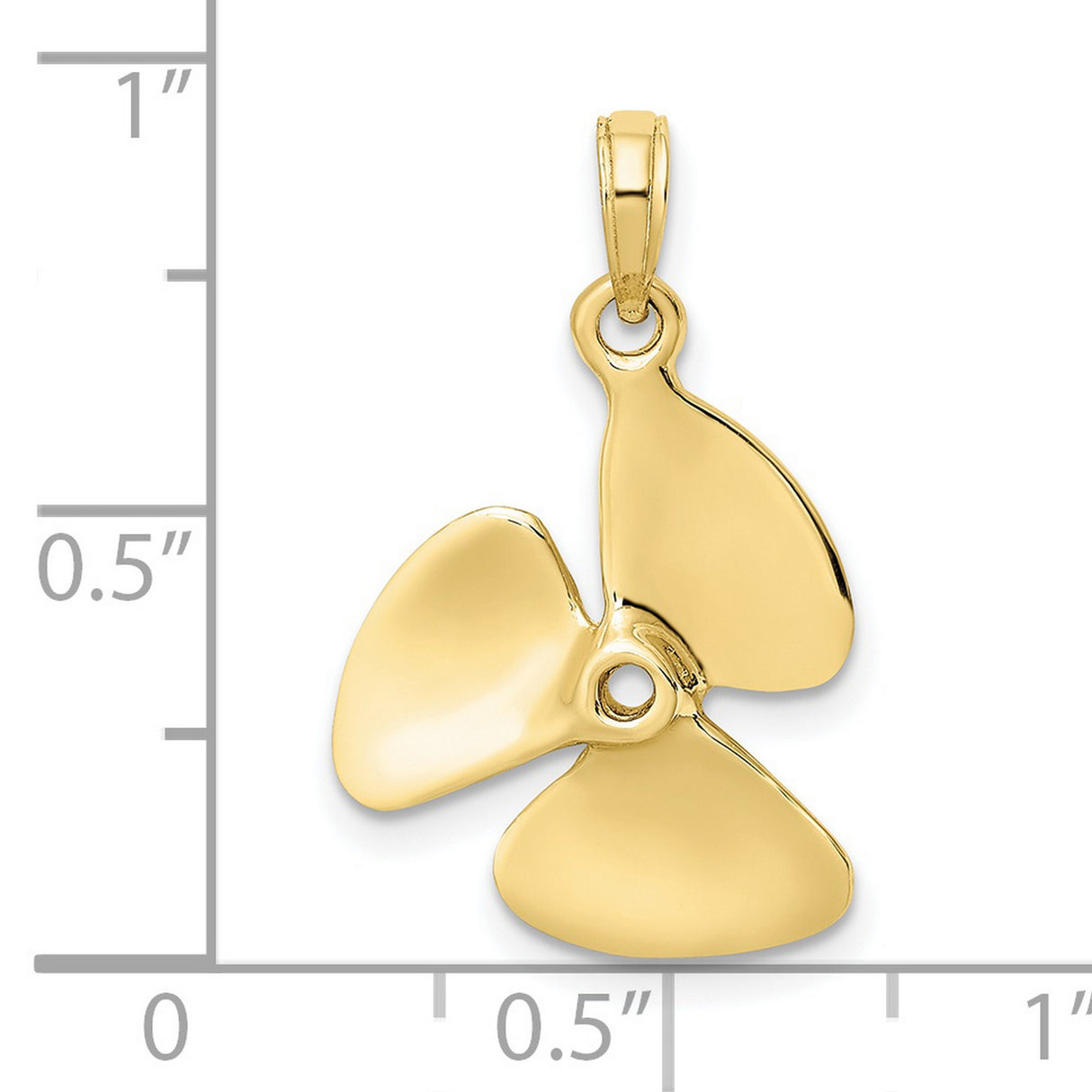 10k Yellow Gold Propeller Pendant, Nautical Three Blade Design for Men