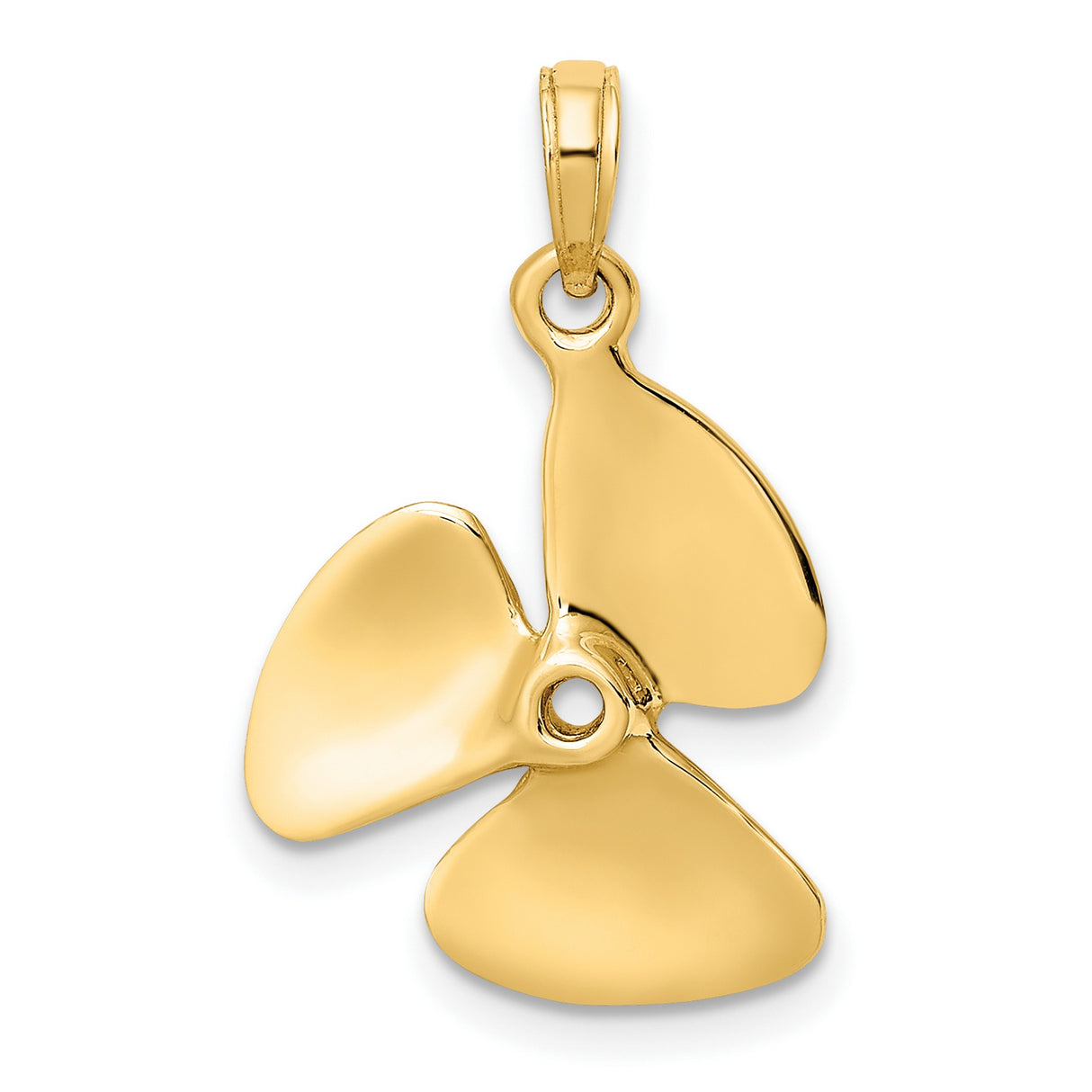 10k Yellow Gold Propeller Pendant, Nautical Three Blade Design for Men