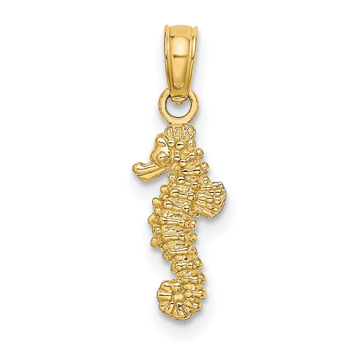 10k Yellow Gold Seahorse Pendant, Detailed Ocean Animal Charm for Women or Unisex Wear