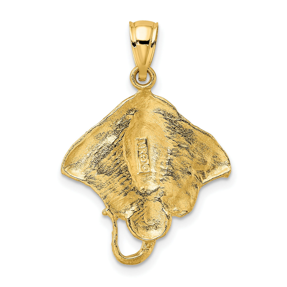 10k Yellow Gold Stingray Pendant with Textured Detail, Ocean Animal Charm