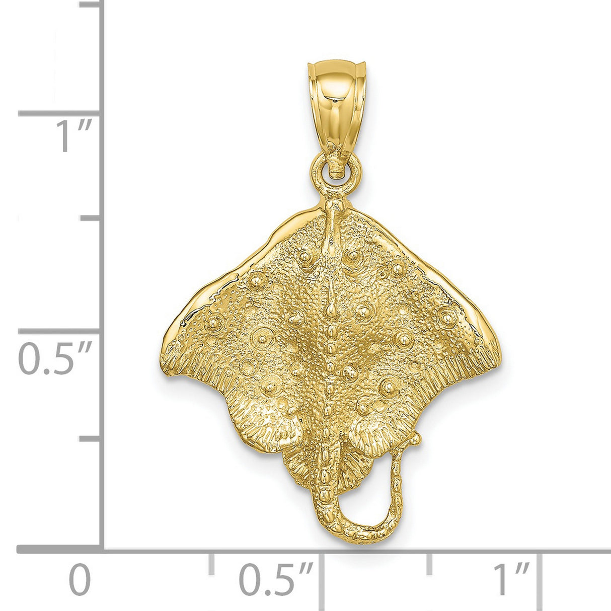 10k Yellow Gold Stingray Pendant with Textured Detail, Ocean Animal Charm
