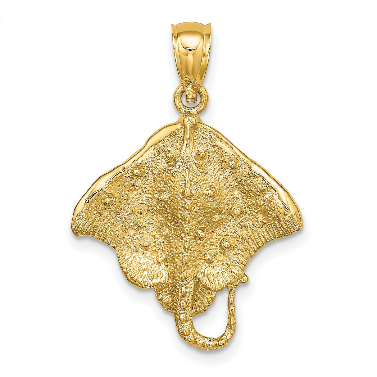 10k Yellow Gold Stingray Pendant with Textured Detail, Ocean Animal Charm