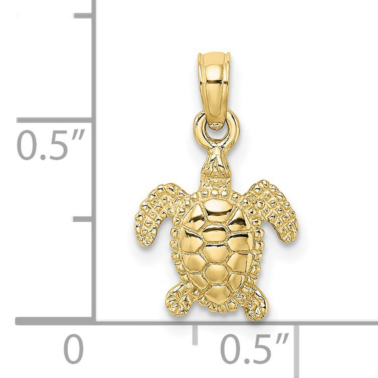 10k Yellow Gold Sea Turtle Pendant, Textured Shell Design, Nature-Inspired Ocean Animal Charm