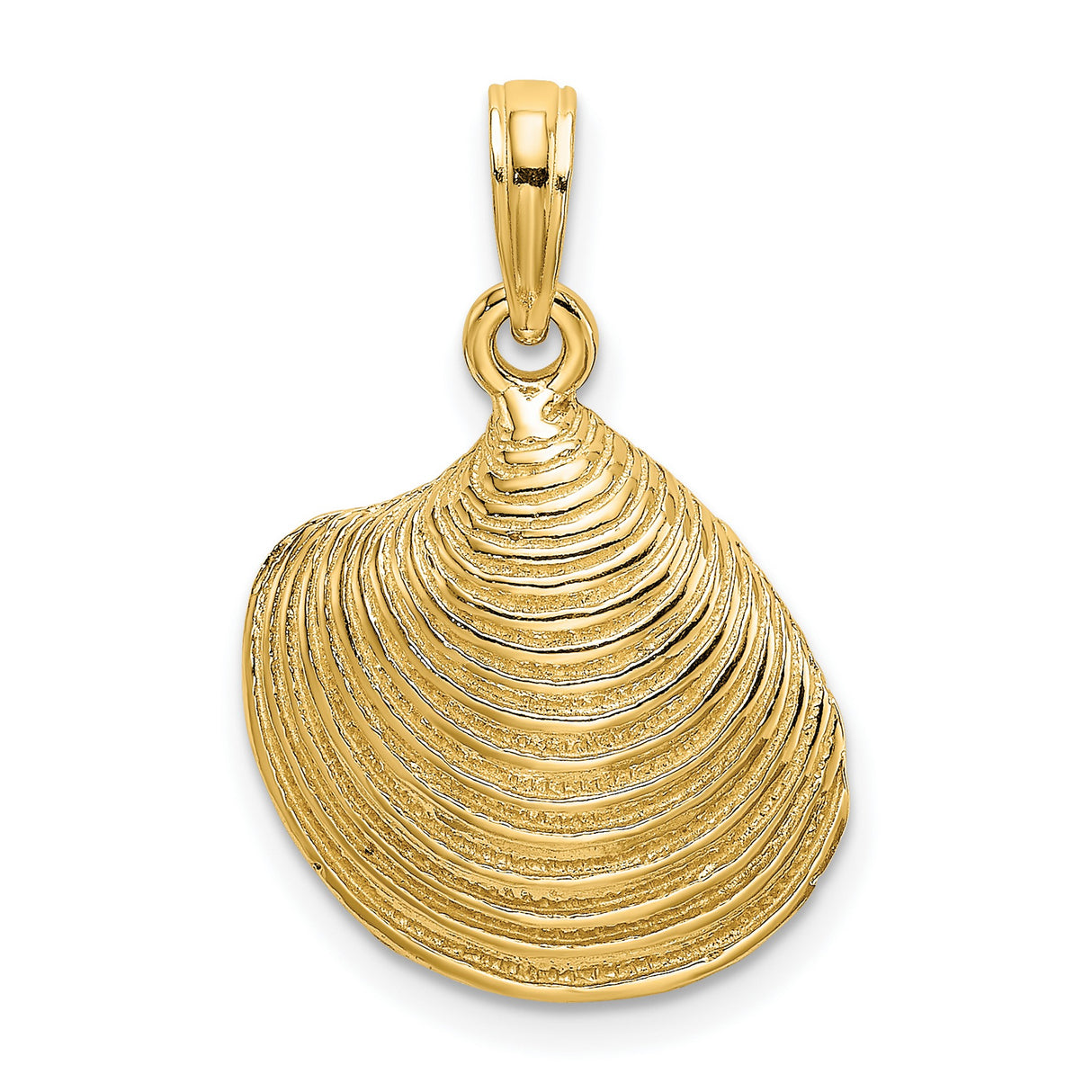 10k Yellow Gold Seashell Pendant, Textured Clam Shell, Ocean Inspired Coastal Jewelry