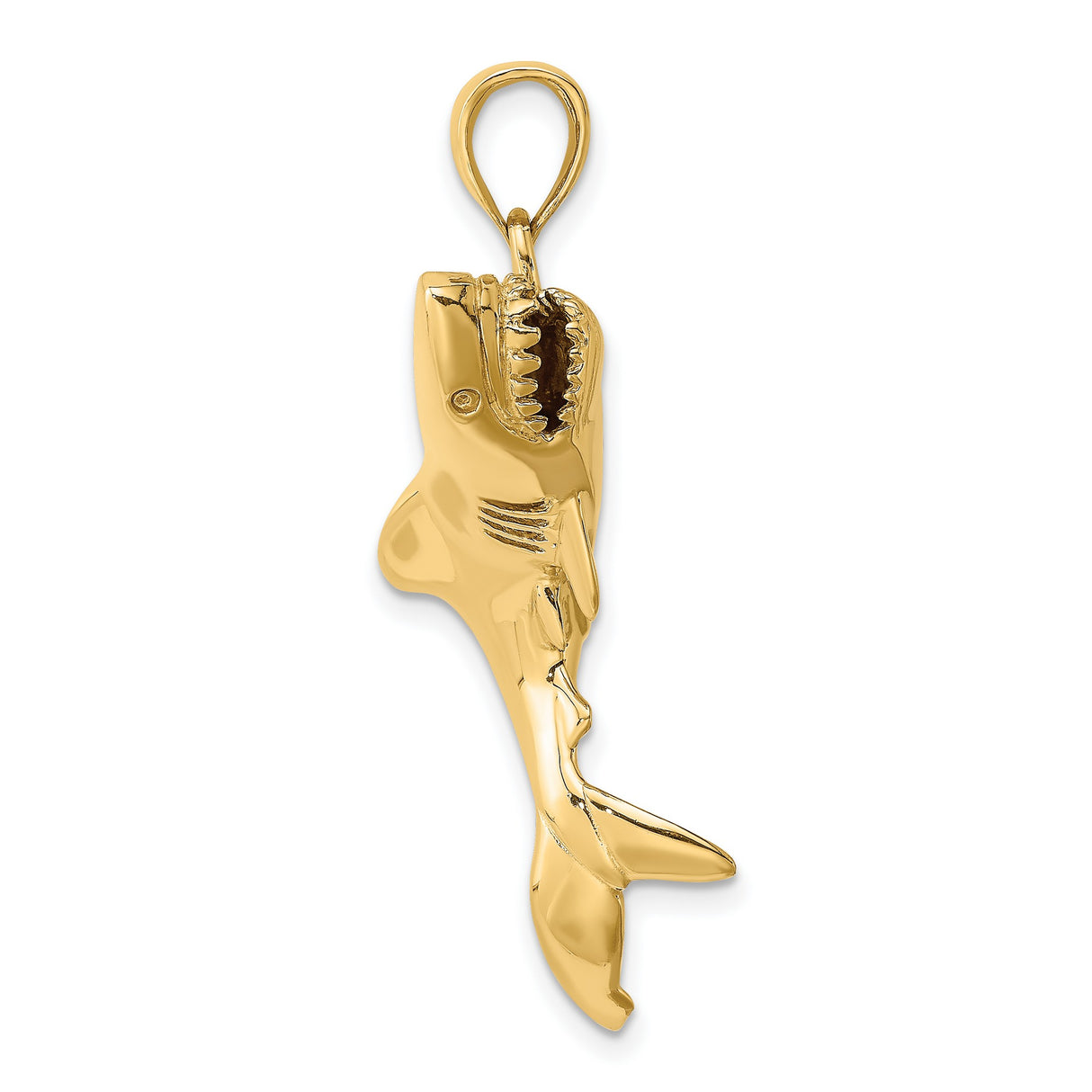 10k Yellow Gold Shark Pendant, Great White Design, Nautical Marine Style for Men and Unisex
