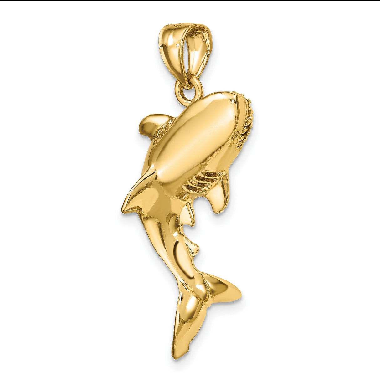 10k Yellow Gold Shark Pendant, Great White Design, Nautical Marine Style for Men and Unisex